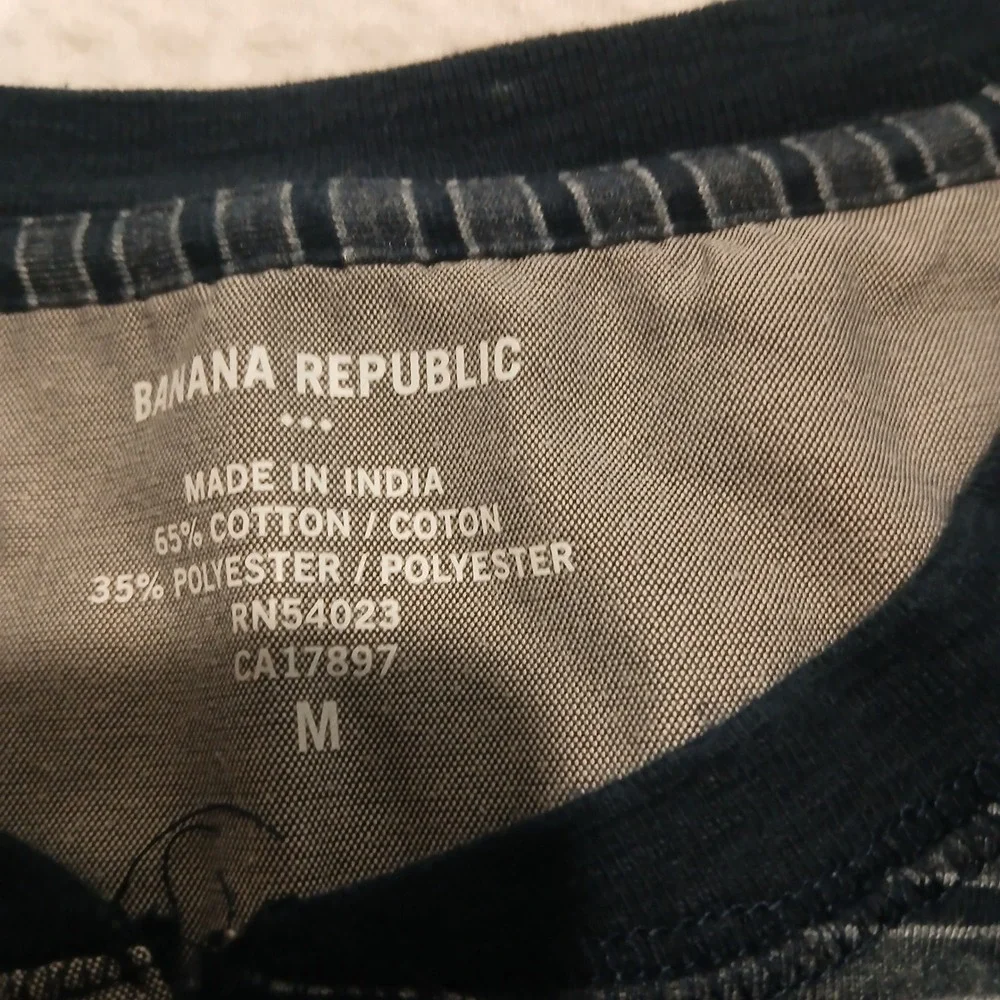Banana Republic Mens Henley Shirt Long Sleeve Striped Navy Blue Grey Size M